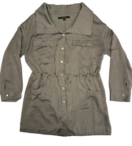 Vintage klassischer luxuriöser Damen 3/4 Trenchcoat Gr. M Jacke GUESS seidig olivgrün - Bild 1 von 20