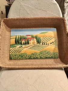 Nantucket Basket Rectangular Lg Serving Tray Handles 20 “x 15”x4” Pastoral Scene - Picture 1 of 12