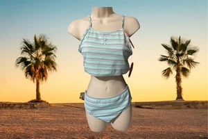 NWT Modern Two-piece set Bikini Striped Blue|White Swimsuit Set- swimwear 18-XXL - Picture 1 of 7