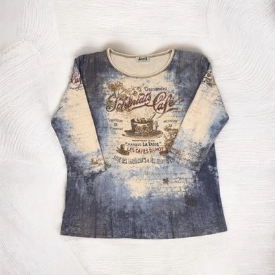 Синий кафе цветок со стразами верхний Y2K богемный вестерн фея коттеджкор Франция L - Изображение 1 из 4