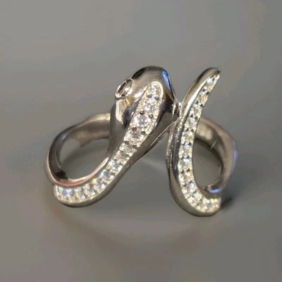 Natural White Topaz Cobra/Snake  925 Sterling Silver Ring Jewelry Size 7.5 1449 - Image 1 of 4