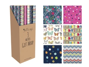 2er-Pack WICKELPAPIER GESCHENKVERPACKUNG WEIHNACHTEN GEBURTSTAGSROLLEN 3 METER VERSCHIEDENE DESIGN - Bild 1 von 3