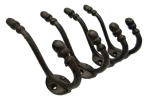 Lot 4 Antique-Inspired Rustic School Coat Double Hooks Cast Iron Wall Mount - Picture 1 of 6