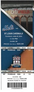 NEW YORK METS vs Cardinals TICKET 6/25/2009 Johan Santana Win - Picture 1 of 1