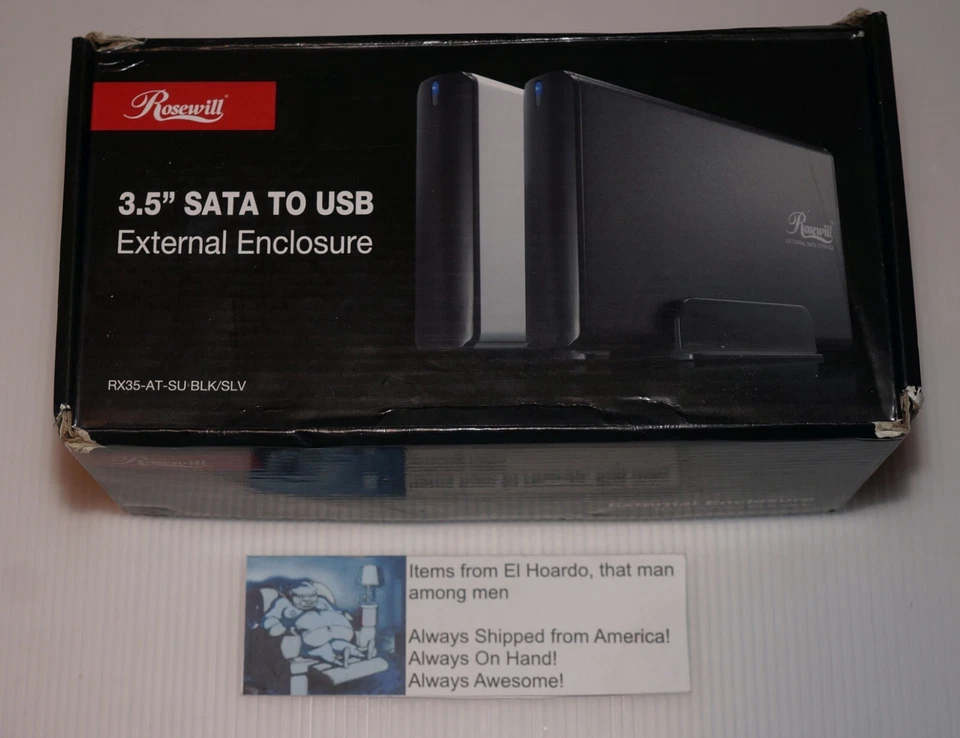 Rosewill  3.5 SATA TO USB External Enclosure.  RX35-AT-SU BLK/SLV With 500gb HDD - Image 1 of 4