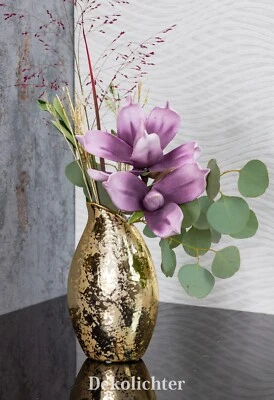 Deko Vase Keramik gold silber Blumenvase Keramik modern Tischvase 20cm Muster - Bild 1 von 4