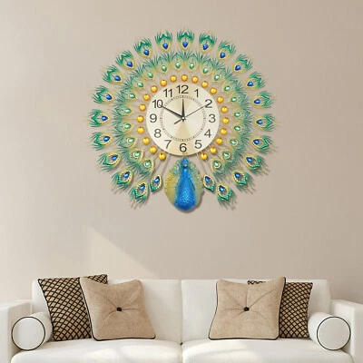Metal Wall Clock Peacock Design Metal Clock Living Room Dining Wall Clock Decor Wall Clock - Image 1 of 4