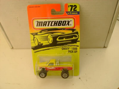1996 MATCHBOX SUPERFAST MONSTER TRUCK #72 YELLOW CHEVY 1500 PICK-UP NEW ON CARD - Image 1 of 4