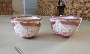Antique 19th Century Pink Lusterware Handpainted English Porcelain Tea Cups Set - Picture 1 of 11
