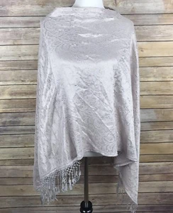 Alberto Makali Poncho Womens L/XL Silver Knit Metallic Shine Fringe Lightweight - Picture 1 of 8