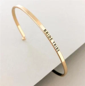 PERSONALIZED Gifts BANGLE Bracelet MANTRA Inspiration Engraved BRIDE TRIBE Gold - Picture 1 of 4