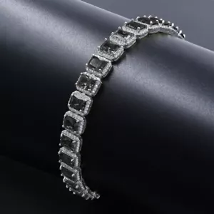 Onyx Black 14K White Gold Finish Simulated Diamonds Solitaire Unisex Bracelet - Picture 1 of 4