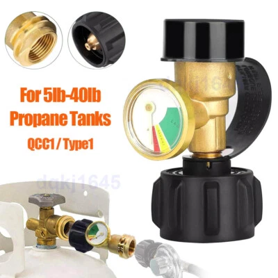 Propane Tank Gauge RV Pressure Brass Adapter Gas Level Meter Grill BBQ Indicator - Image 1 of 4