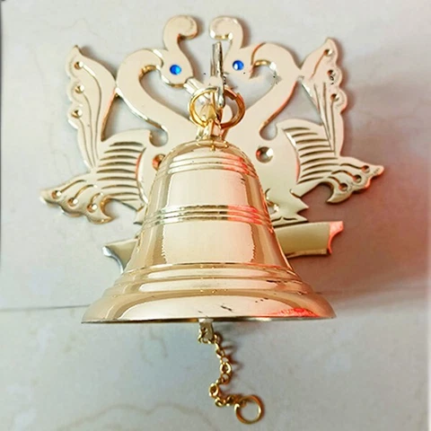Brass Door Bell with Decorative Motif of Twin Swans Entanglement Cover