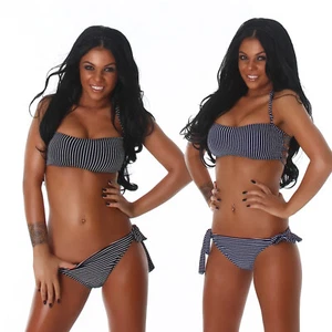 Damen Bandeau Bikini Streifen Schulter Unikat Badeanzug Pool Meer Neu - Bild 1 von 7
