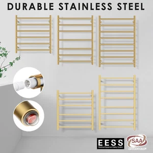 ACA Brushed Yellow Gold Electric Heated Towel Rail Rack Holder Warmer - Picture 1 of 68