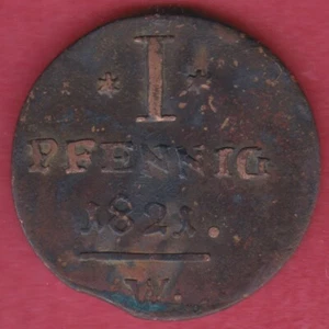 R* WALDECK-PYRMONT 1 PFENNIG 1821 W FINE+ DETAILS #42917 RARE - Picture 1 of 3
