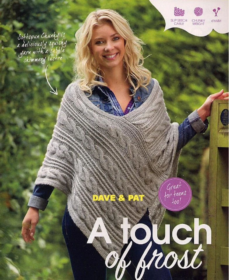 ORIGINAL KNITTING PATTERN FOR GIRLS LADIES CHUNKY PONCHO WITH CABLES & RIBBING - Image 1 of 1