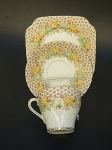 Vintage Fine Bone Bell China Yellow Floral Tea Cup, Saucer & Plate Set 3839Art - Picture 1 of 7