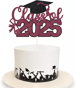 Graduation Cake Topper 2025 Grad Party Decoration Glitter Cap Diploma Food Picks - Picture 1 of 12