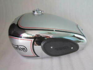 Norton ES2 Chrome & Silver Painted Petrol Tank With Knee Pad+Tap+Cap @usa