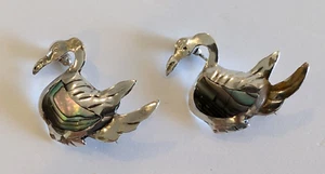 Vintage Lot of 2 Sterling Silver & Abalone Swan Brooches Pins Taxco - Picture 1 of 18
