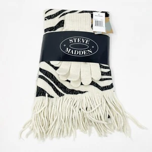 Steve Madden Womens Ivory & Black Zebra Scarf and Gloves One Size NEW With Tags - Picture 1 of 5