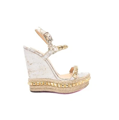 Christian Louboutin Cataclou 140 Corcho Dorado Tachonado Alpargata Plataforma EU 39 Foto 1 de 4