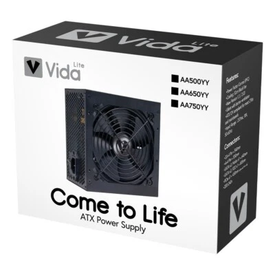 VIDA Black PSU Power Supply 500W/650W/750W Black White Desktop PC ATX 120mm Fan - Image 1 of 4