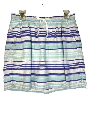 Gap Outlet Linen Cotton Blend Teal Indigo White Stripe Women's Tie Waist Skirt M - Image 1 of 4