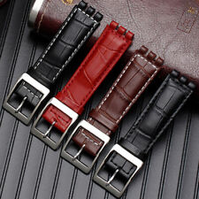 Cowhide Watch Strap For Swatch Trigon Notched Crocodile 17/19MM Silver Buckle