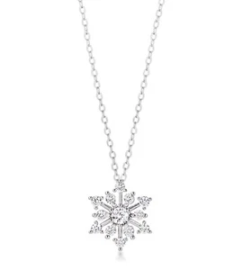 Ivy & Bauble Winter Wonder CZ Snowflake Necklace in White Gold Plating, 16" + 2" - Picture 1 of 3