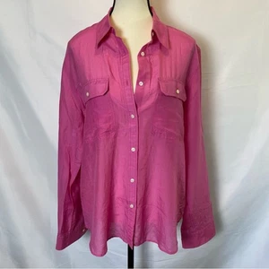 Lauren Ralph Lauren Long Sleeve Button Down Shirt Women’s XL Blouse Silk Blend - Picture 1 of 10