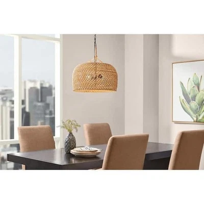 Hampton Bay Summerpoint Natural Rattan 2-Pendant Light with Natural Weave Shade - Image 1 of 4