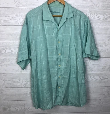 Camisa Tommy Bahama Para Hombre 100% Lino Manga Corta Botón Frontal Azul Talla XXL Foto 1 de 4