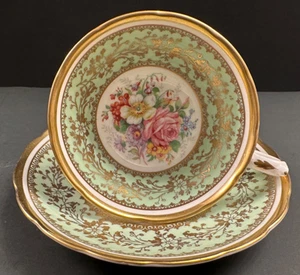 VINTAGE GROSVENOR ENGLAND ROSE FLORAL SCHWER GOLD VERGOLDET TASSE & UNTERTASSE; TEETASSE - Bild 1 von 6