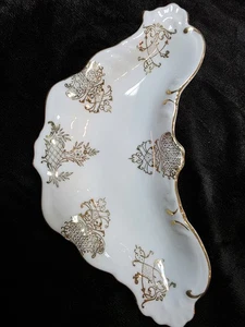 Vintage Porcelain Gold Gilt Trinket Dish Plate White Kidney Bone Art Deco 6035 - Picture 1 of 6