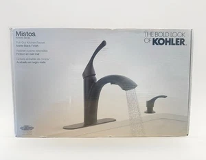 KOHLER Mistos Single-Handle Pull-Out Sprayer Kitchen Faucet in Matte Black - Picture 1 of 6
