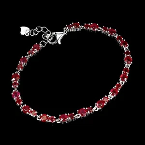 925 Sterling Silver Bracelet Round Ruby 4mm Natural Gemstone Jewelry 7 Inches - Picture 1 of 14