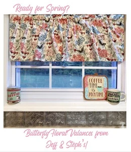 Butterfly Valance Decor Butterflies And Flowers Home Decor Gift 42"W x 14 - Picture 1 of 4