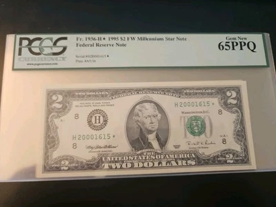 1995 Star FRN  $2 Dollars Millennium. 1936-H* PCGS 65PPQ GEM NEW - Image 1 of 2