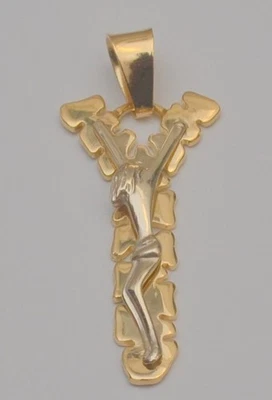 18K Two-Tone Gold Jesus Crucifix Cross Pendant Religious Charm P3 - Image 1 of 4