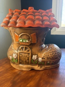 Barattolo biscotti vintage stile folk cottage casa di campagna vecchia donna che viveva nella scarpa MCM - Foto 1 di 12