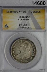 1828 BUST HALF DOLLAR ANACS CERTIFIED VF35 CLEANED #14680 - Picture 1 of 3
