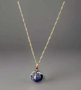 14K Echt Massiv Gelbgold Erde Kugel Emaille Anhänger für Männer Frauen  - Bild 1 von 12