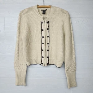 LUCKY BRAND Beige Soft Chunky Knit 100% Wool Cardigan Sweater size L - Picture 1 of 12