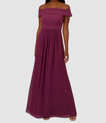 Vestido para mujer Adrianna Papell púrpura de gasa con hombros descubiertos talla 18 Foto 1 de 3