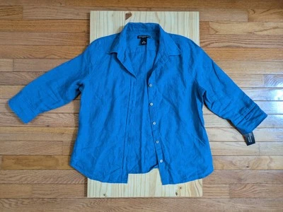 nuevo-con-etiquetas 100% lino Petite talla 12P camisa azul veraniego declaraciones de Danielle Foto 1 de 4