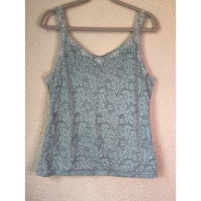Y2K Inspired Faded Glory Womens XL Blue Lace Tank Top Sleeveless V Neck Lined - Image 1 of 4