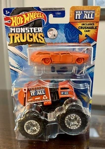 Hot Wheels Monster Trucks 2023 1:64 “Will Trash It All” & Crushable Car, ~NEW - Picture 1 of 2